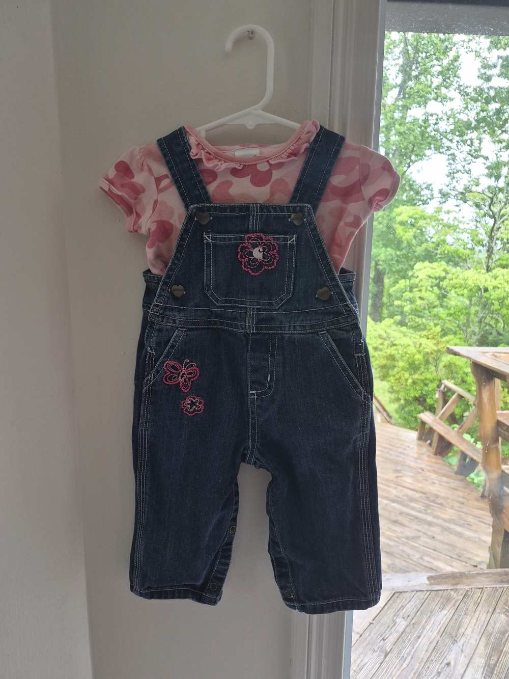 Carhartt Pink Camo Tee with Dark Blue Denim Overalls